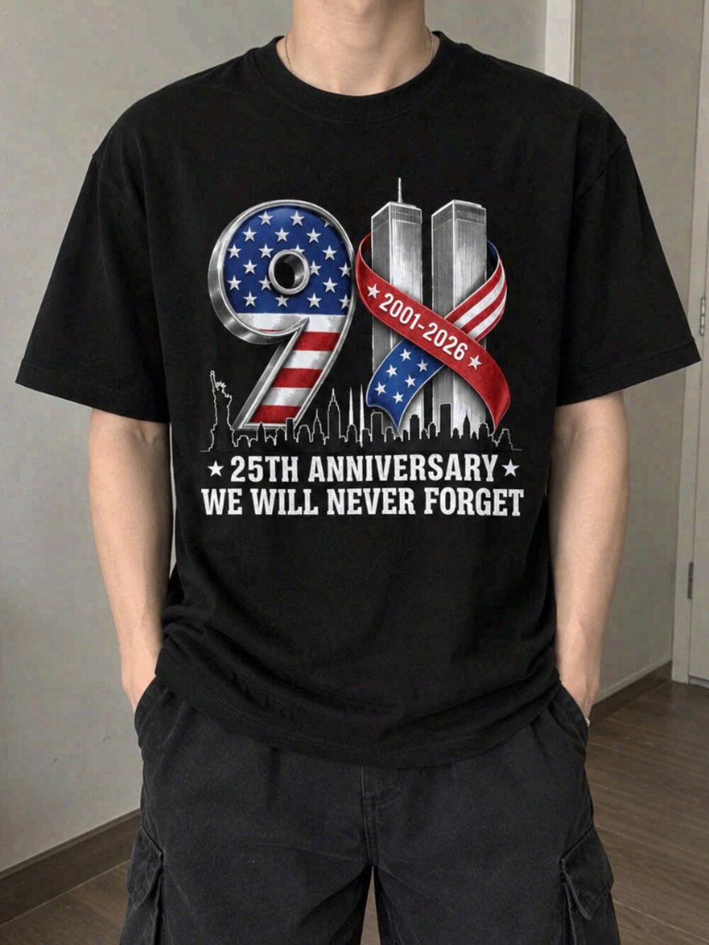 9/11 Memorial 25th Anniversary Patriotic Graphic T-Shirt